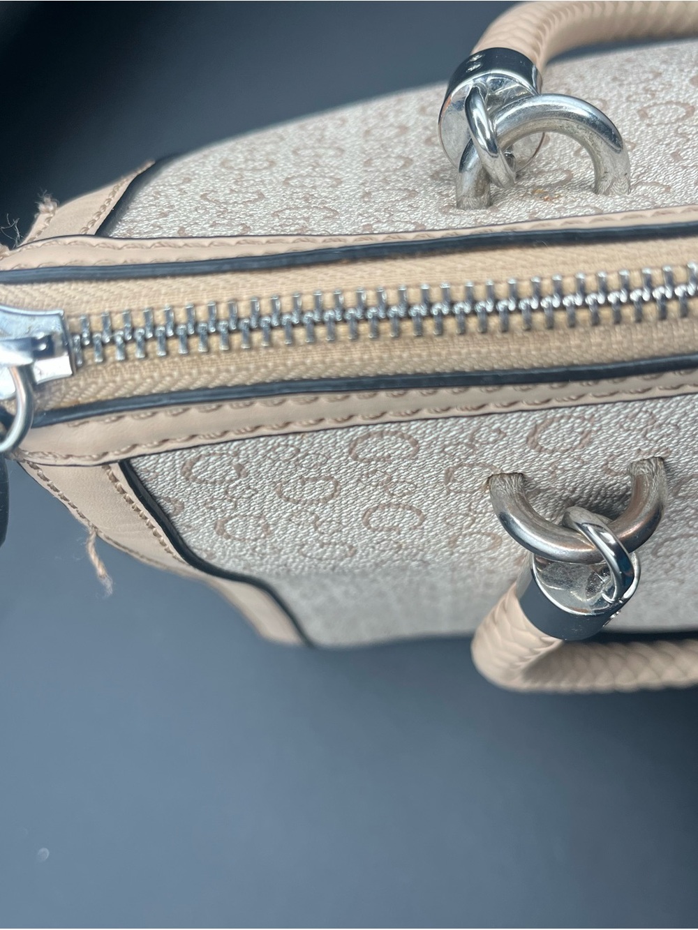 GUESS Beige Logo Satchel with Braided Handles and Tassel - Picture 11 of 11